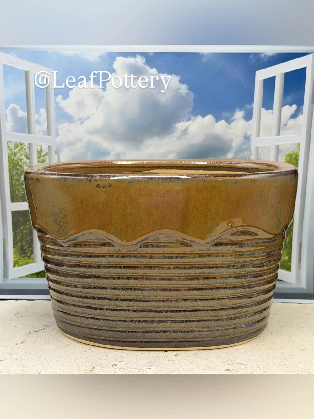 Handmade Ceramic Planter Oval Pot with Drainage Hole